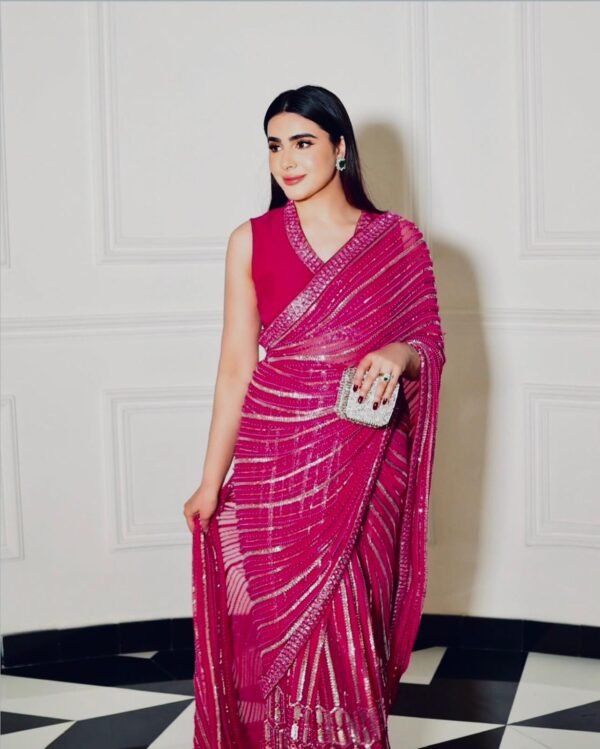 fuchsia glow sequin georgette saree with satin blouse