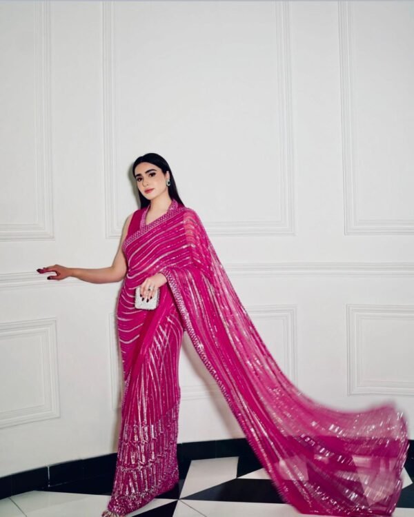 fuchsia glow sequin georgette saree with satin blouse