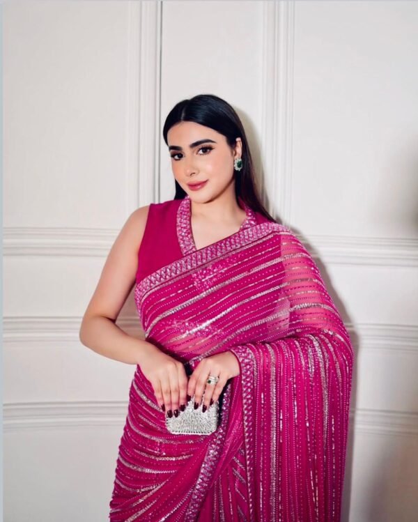 fuchsia glow sequin georgette saree with satin blouse