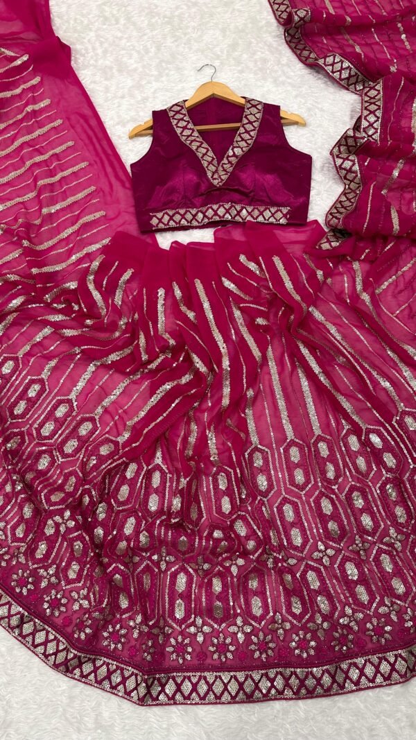 fuchsia glow sequin georgette saree with satin blouse