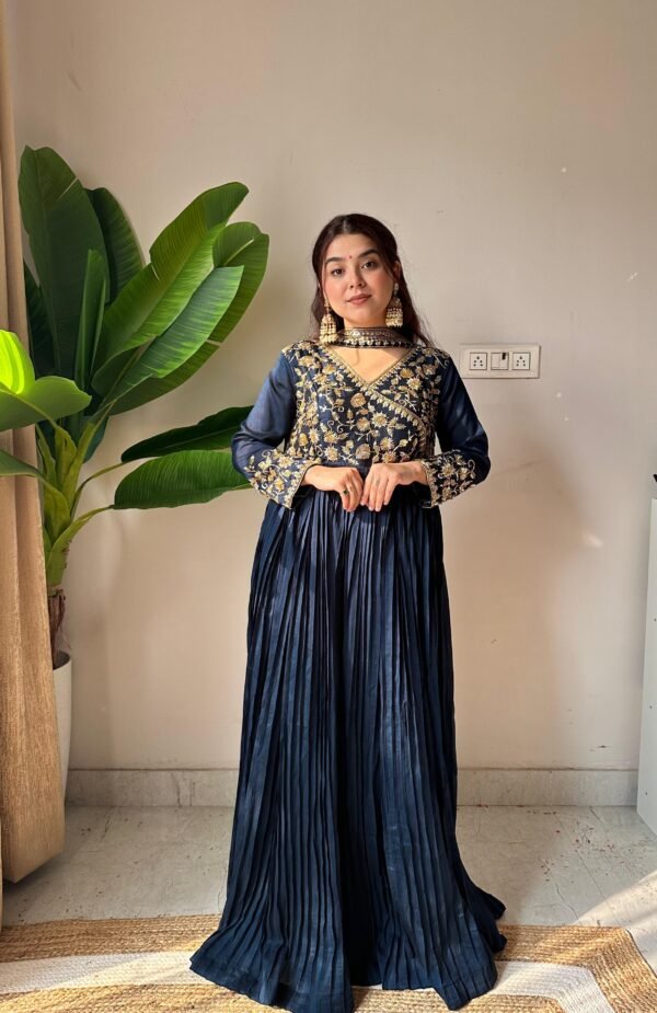 premium blooming vichitra embroidered kurti pant dupatta set