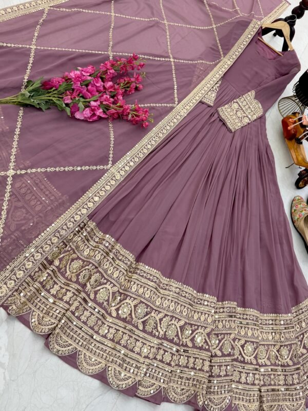 designer embroidered anarkali gown with dupatta – mauve elegance