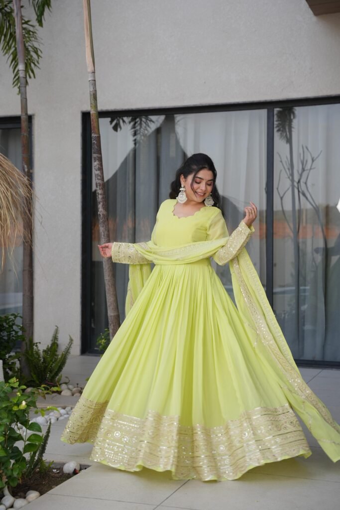 Designer Embroidered Anarkali Gown with Dupatta – Sunshine Glow