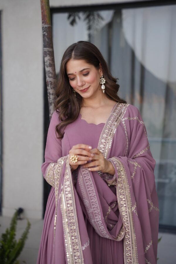 designer embroidered anarkali gown with dupatta – mauve elegance