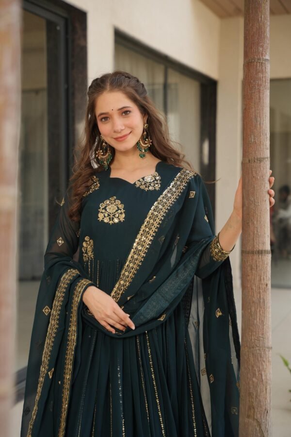 premium faux blooming zari embroidered gown with dupatta