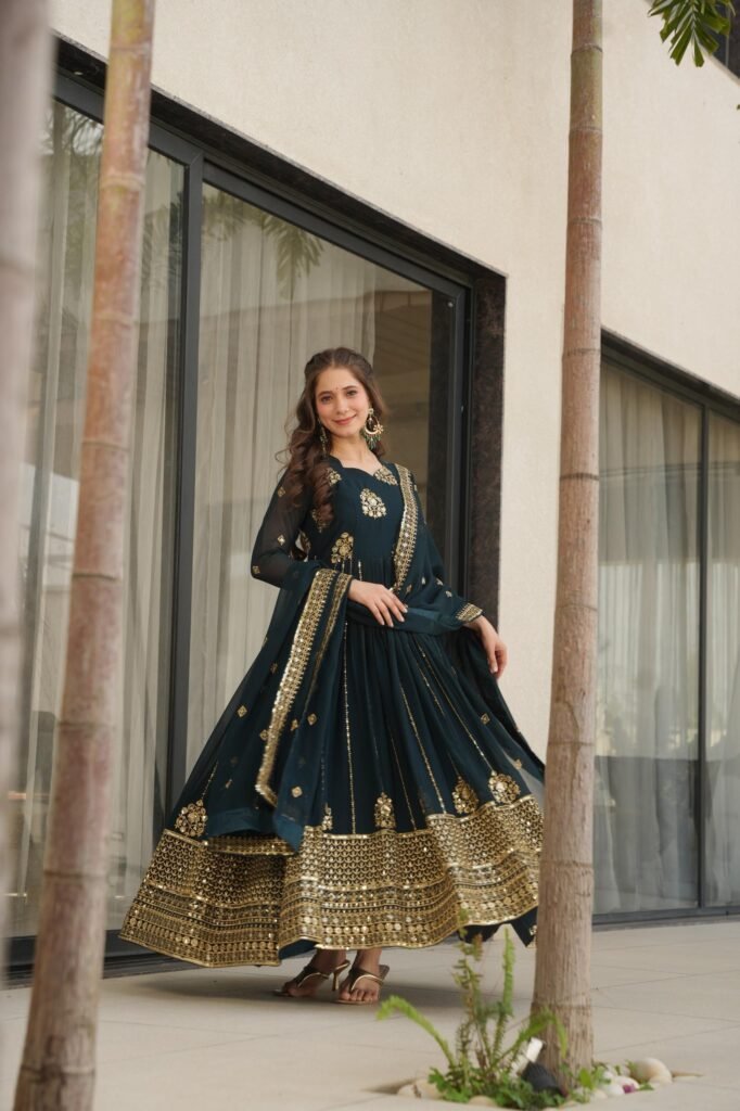 Premium Faux Blooming Zari Embroidered Gown with Dupatta