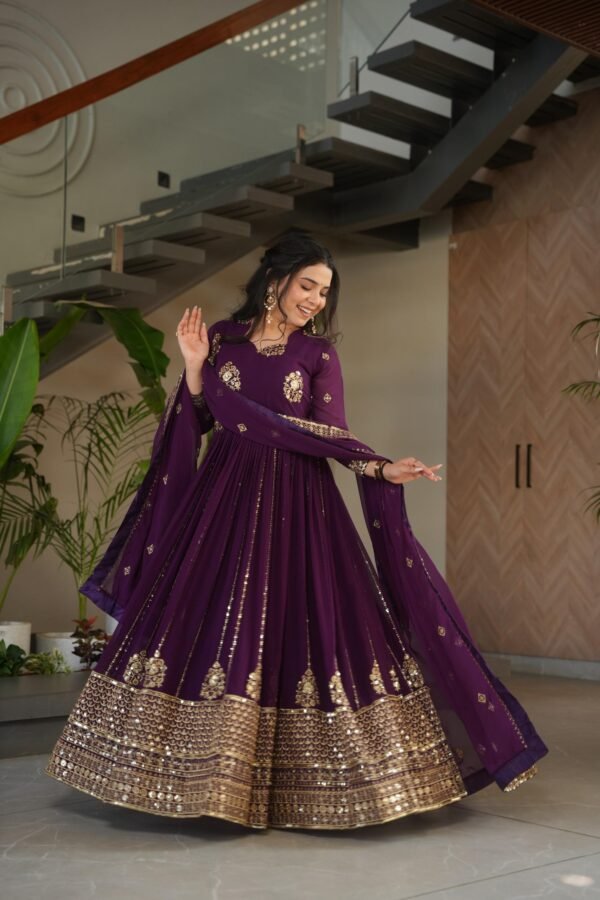 premium faux blooming zari embroidered gown with dupatta
