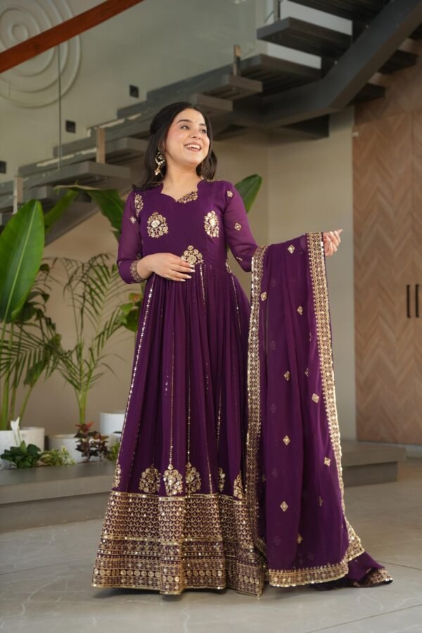 premium faux blooming zari embroidered gown with dupatta