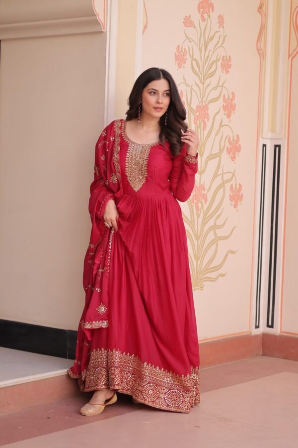 crush chinon printed lehenga with mukesh work – pink peach floral design