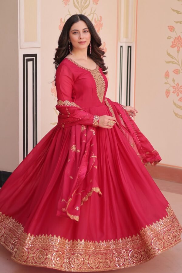 crush chinon printed lehenga with mukesh work – pink peach floral design