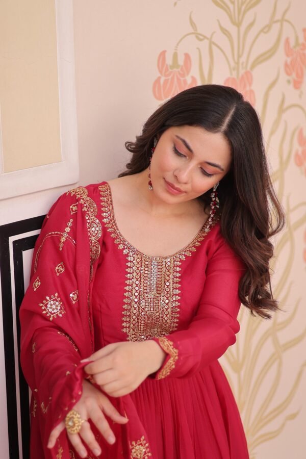crush chinon printed lehenga with mukesh work – pink peach floral design