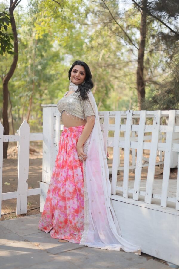 designer digital printed georgette lehenga choli with sequins & thread embroidery | sajdeya 2025 collection