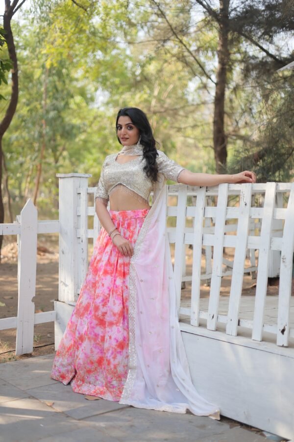 designer digital printed georgette lehenga choli with sequins & thread embroidery | sajdeya 2025 collection