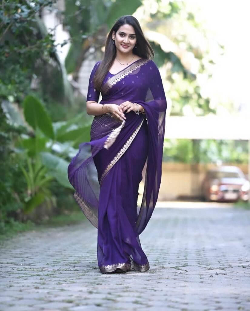 Purple Viscose Georgette Saree with Designer Jacquard Border & Blouse | Sajdeya Women’s Collection