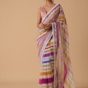 premium georgette digital print saree with sequins & embroidery work – unstitched blouse | sajdeya