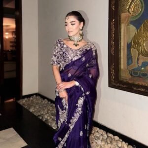 Majestic Midnight Purple Embroidered Saree – Elegance in Every Drape | Sajdeya