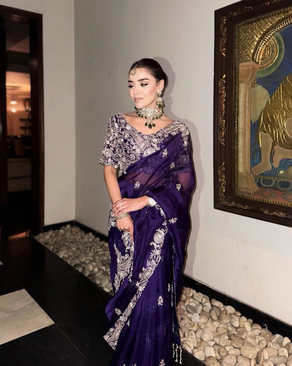 Majestic Midnight Purple Embroidered Saree – Elegance in Every Drape | Sajdeya