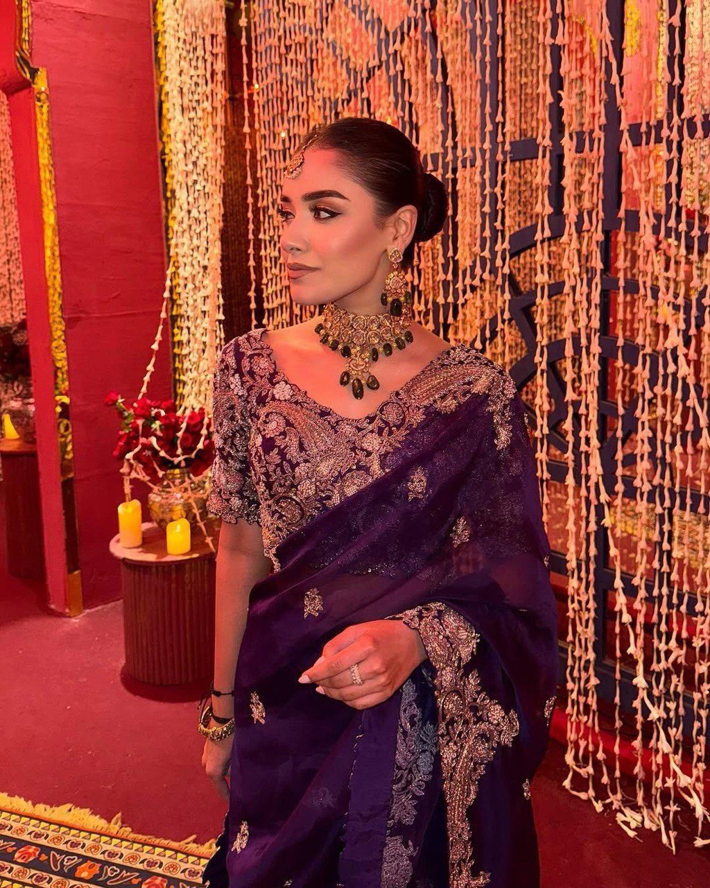 Majestic Midnight Purple Embroidered Saree – Elegance in Every Drape | Sajdeya - Image 3