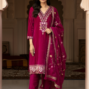 winterwear velvet embroidered sequence work suit set