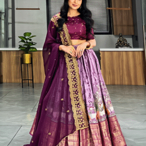 purple kalamkari dola silk lehenga with patola dupatta | designer ethnic lehenga for women