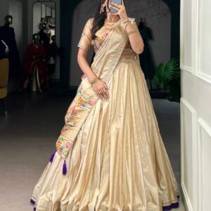 elegant golden paithani shimmer lehenga choli with zari weaving & tassel dupatta | festive & wedding wear