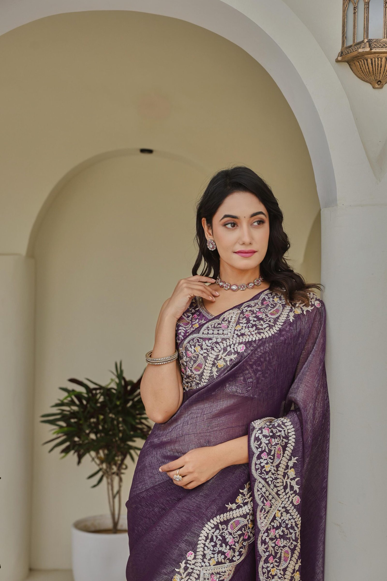 premium silver crunchi saree with heavy thread & sequins embroidery work | sajdeya exclusive premium silver crunchi saree with heavy thread & sequins embroidery work | sajdeya exclusive