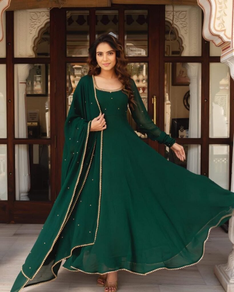 Elegant Green Handwork Fox Georgette Anarkali with Dupatta