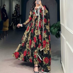 floral georgette gown with dupatta – petals & power moves edition