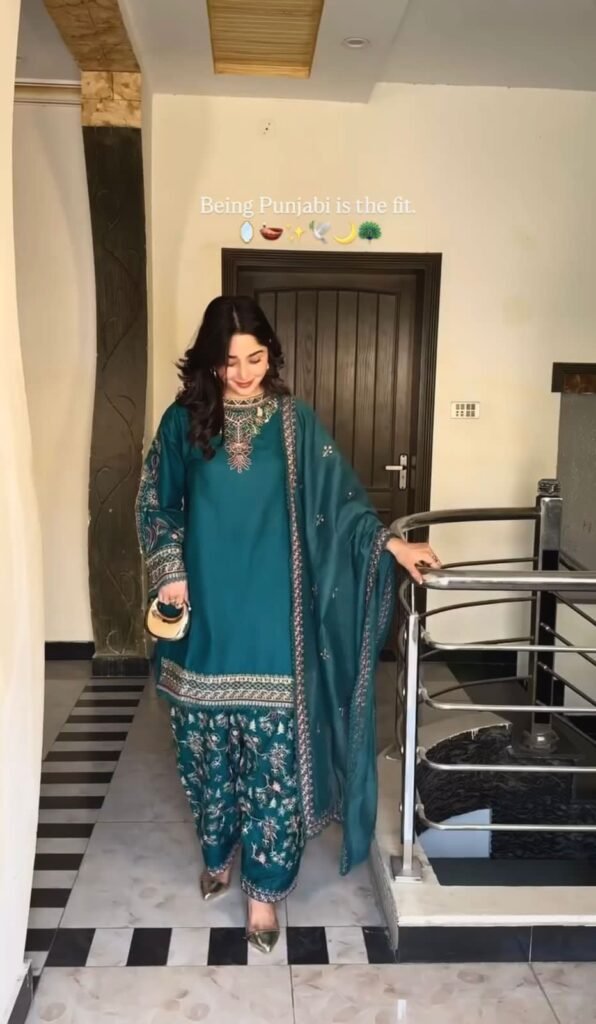 Teal Blue Faux Georgette Embroidered Dhoti Salwar Suit Set with Dupatta