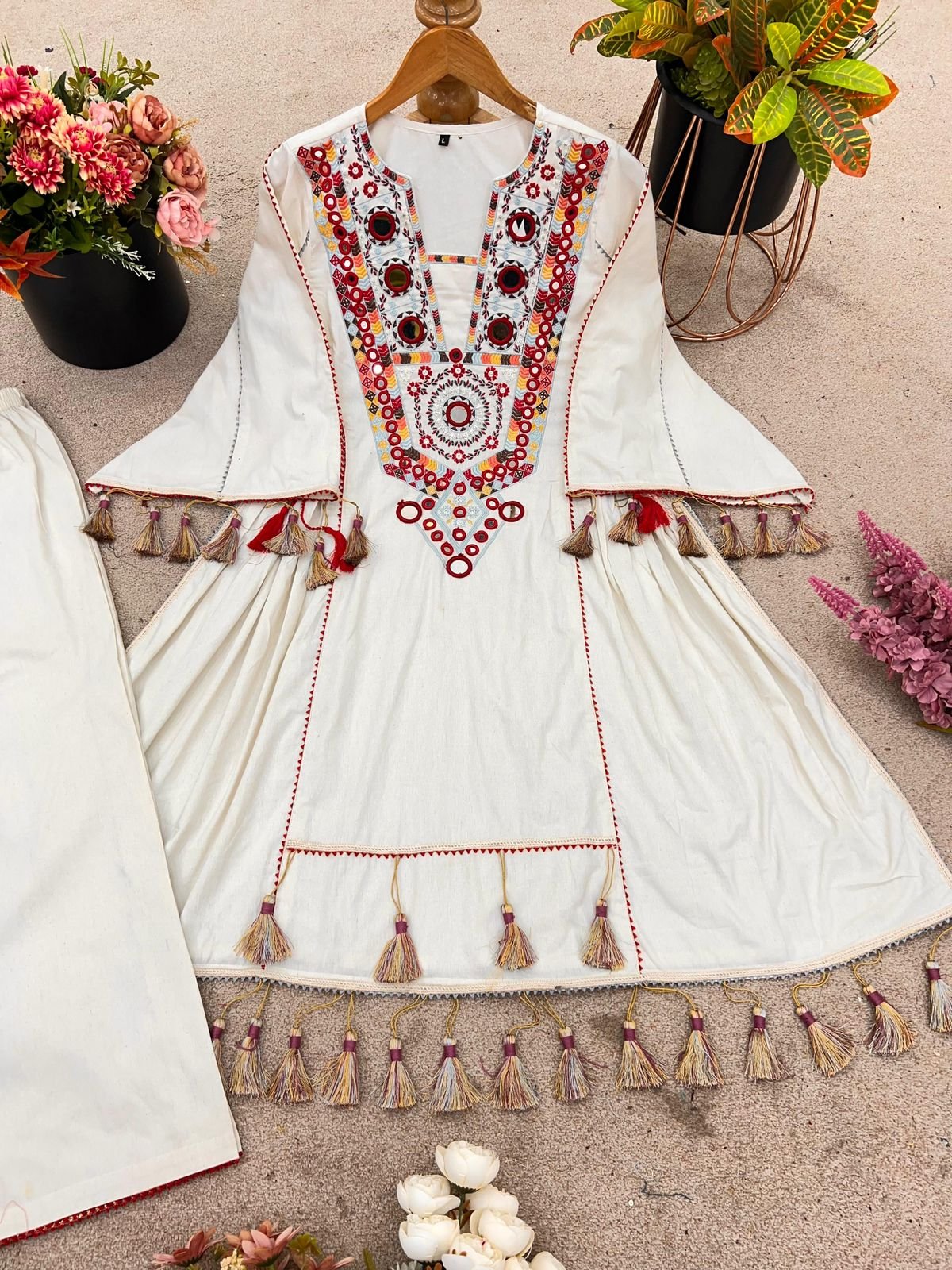 sajdeya special premium khadi cotton mirror work co ord set sajdeya special premium khadi cotton mirror work co ord set