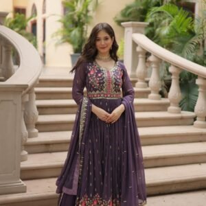 premium faux georgette embroidered sharara set with dupatta | designer readymade suit collection 2025