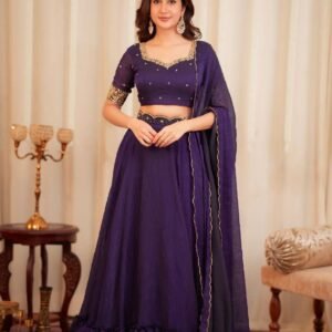 royal purple diamond crush silk lehenga with ruffle border & sequin work