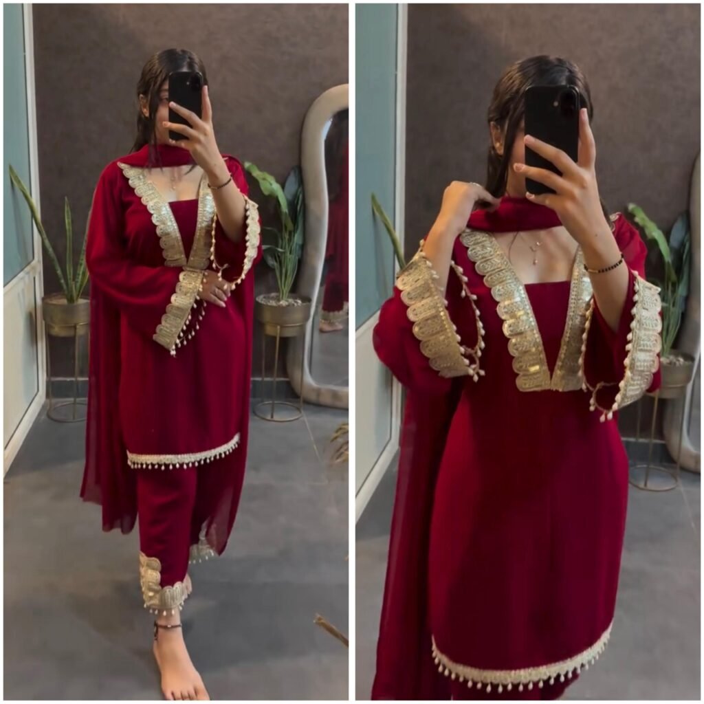 Elegant Maroon Faux Georgette Embroidered Suit Set with Dupatta – Ready-to-Wear Designer Collection 2025