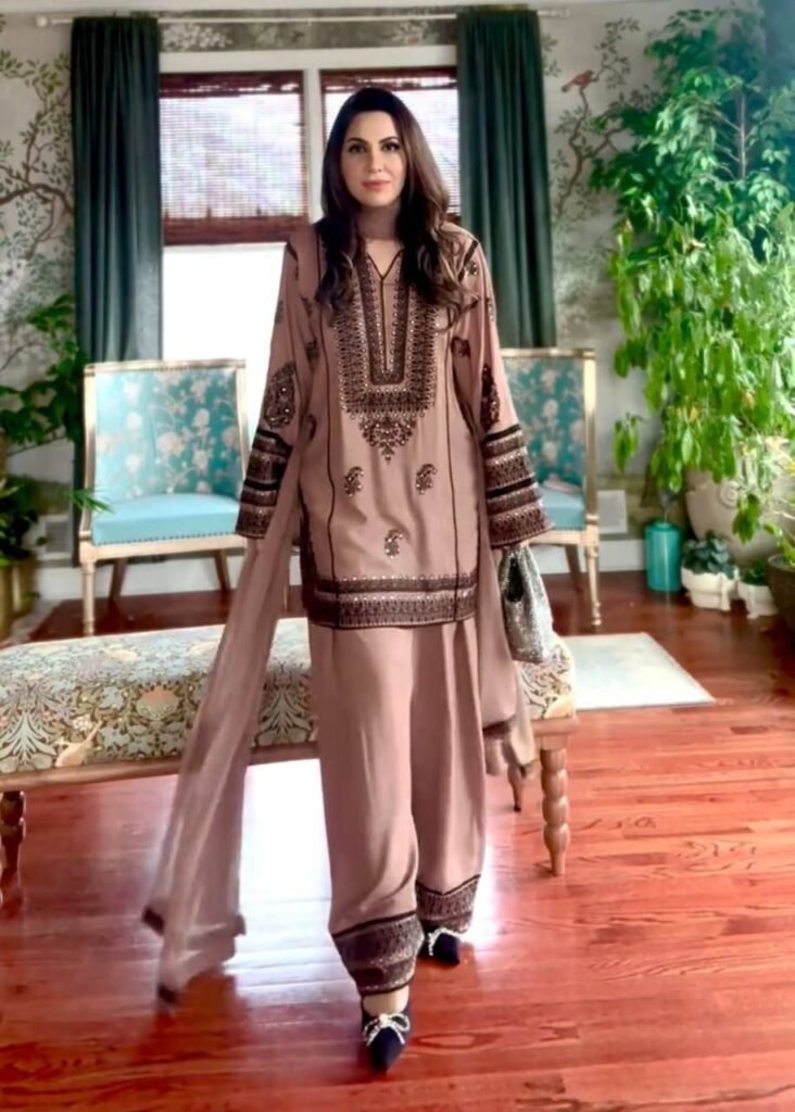 Luxury Silk Embroidered Mirror Work Suit Set With Dupatta