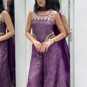 elegant green faux georgette embroidered palazzo suit set with dupatta