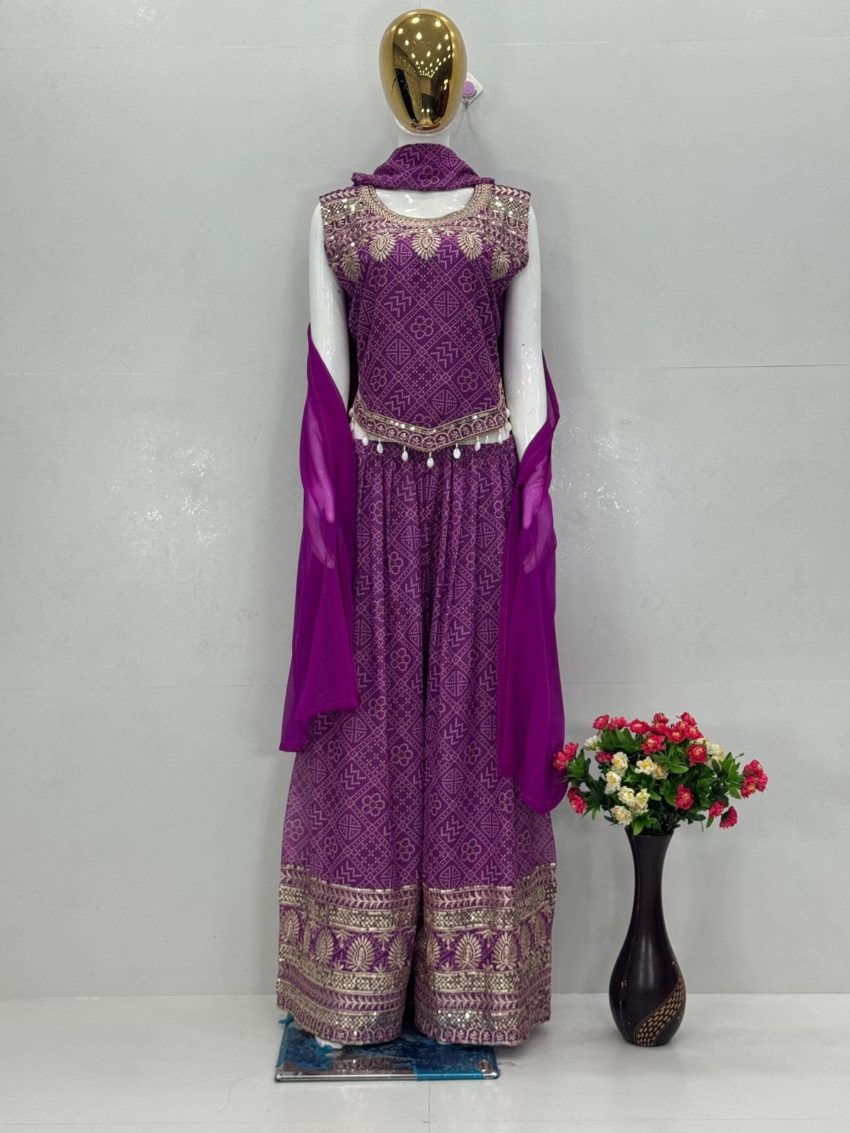 elegant green faux georgette embroidered palazzo suit set with dupatta elegant green faux georgette embroidered palazzo suit set with dupatta