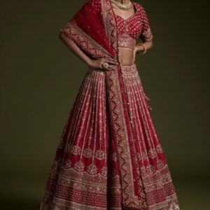 designer maroon rangoon silk lehenga set with heavy sequins & dori embroidery