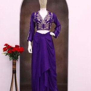 purple chinon silk embroidered dhoti set for women – sajdeya western ethnic fusion collection