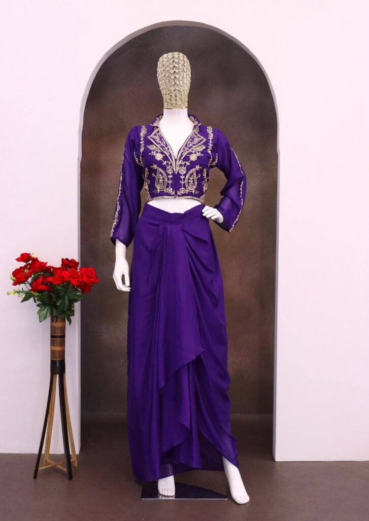 Purple Chinon Silk Embroidered Dhoti Set for Women – Sajdeya Western Ethnic Fusion Collection