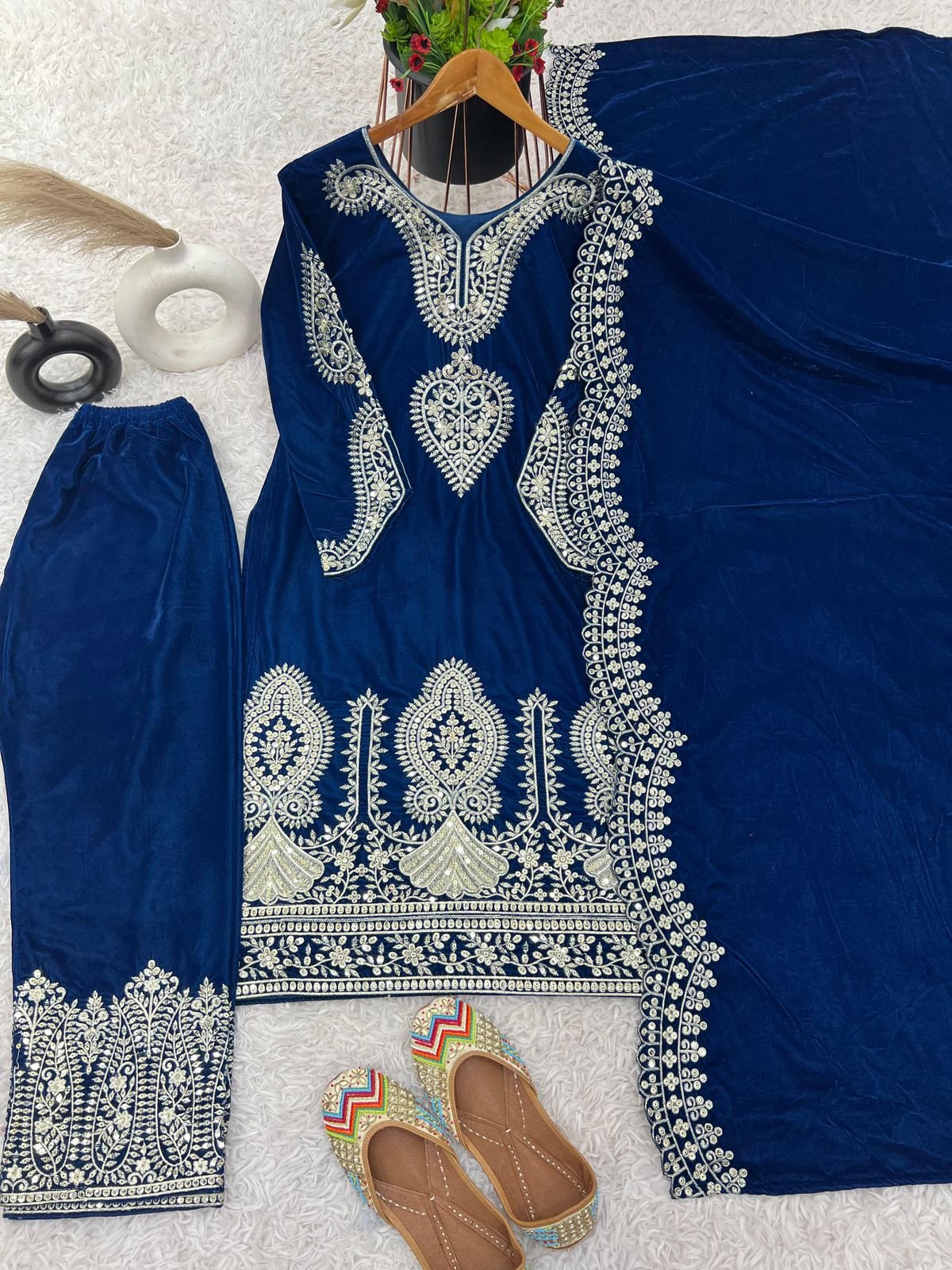 royal blue heavy velvet embroidered suit set with dupatta royal blue heavy velvet embroidered suit set with dupatta
