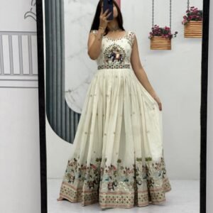 royal white chinon embroidered gown with dupatta