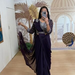 designer ready to wear embroidered drape saree with fully stitched blouse