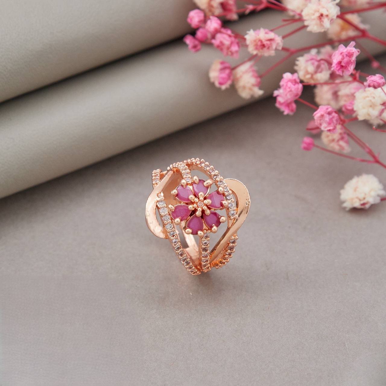 Home sajdeya rosé bloom ad adjustable ring for women
