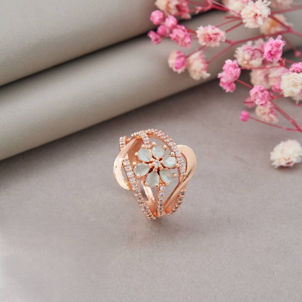 Sajdeya Mint Bloom Floral Adjustable Ring